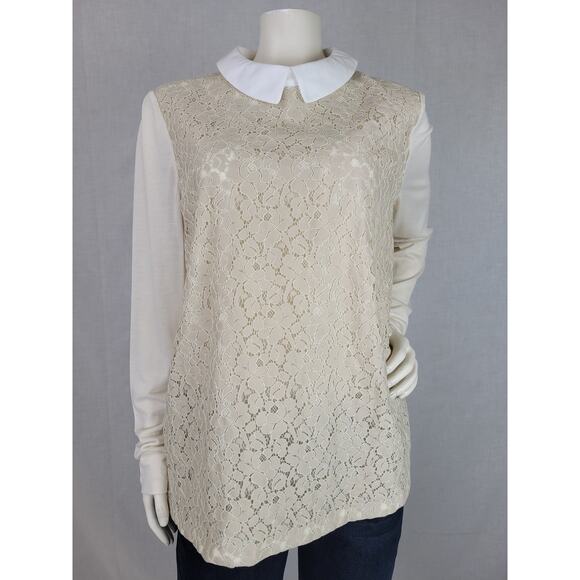 Tory Burch Gabriella Top Wool Blend Long Sleeve Sz L Retail $295 - Picture 1 of 9